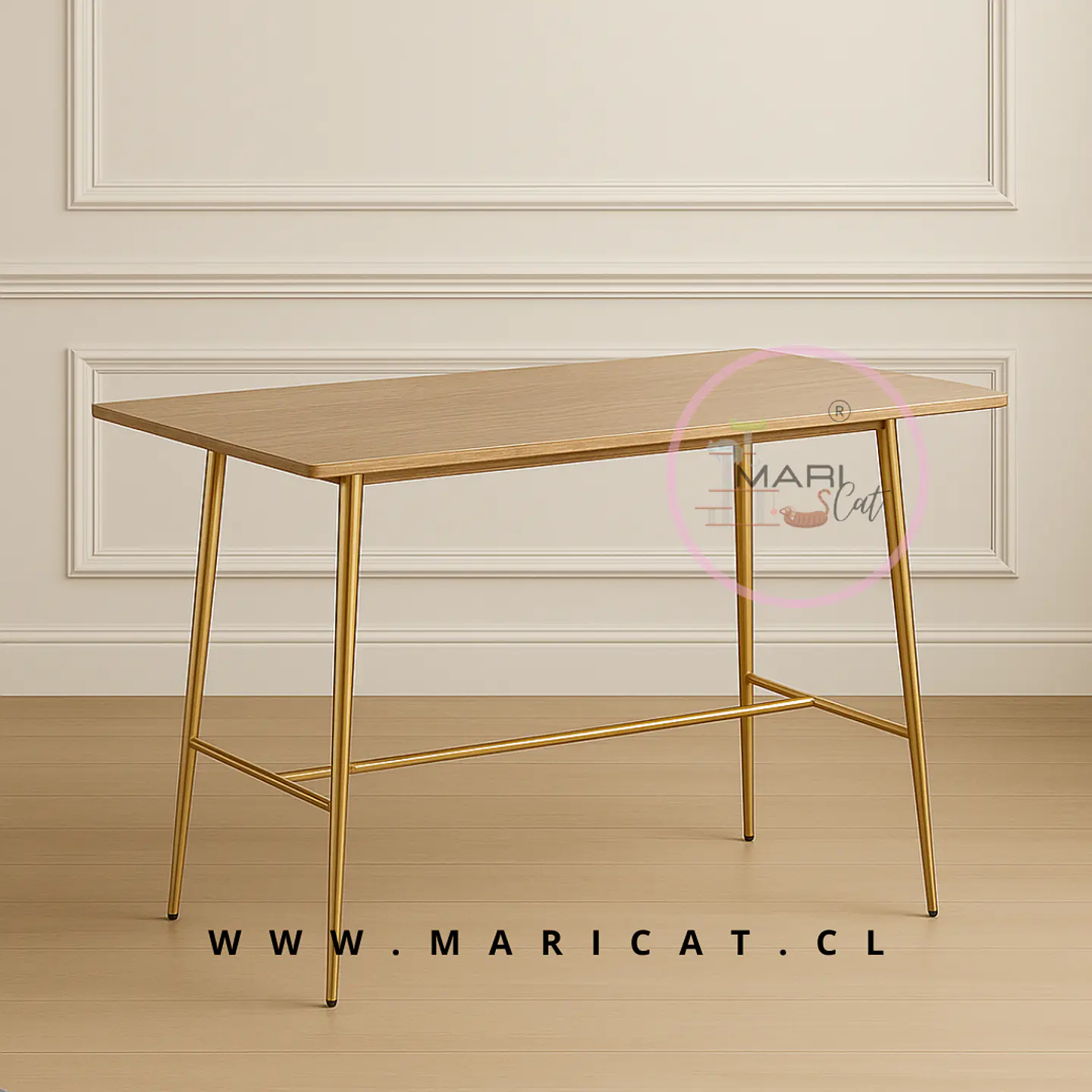 Mesa Alta Rectangular Lyon MDF Metal Gold 1