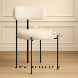 Silla Teddy de Tela con Patas Metálicas Negras Beige