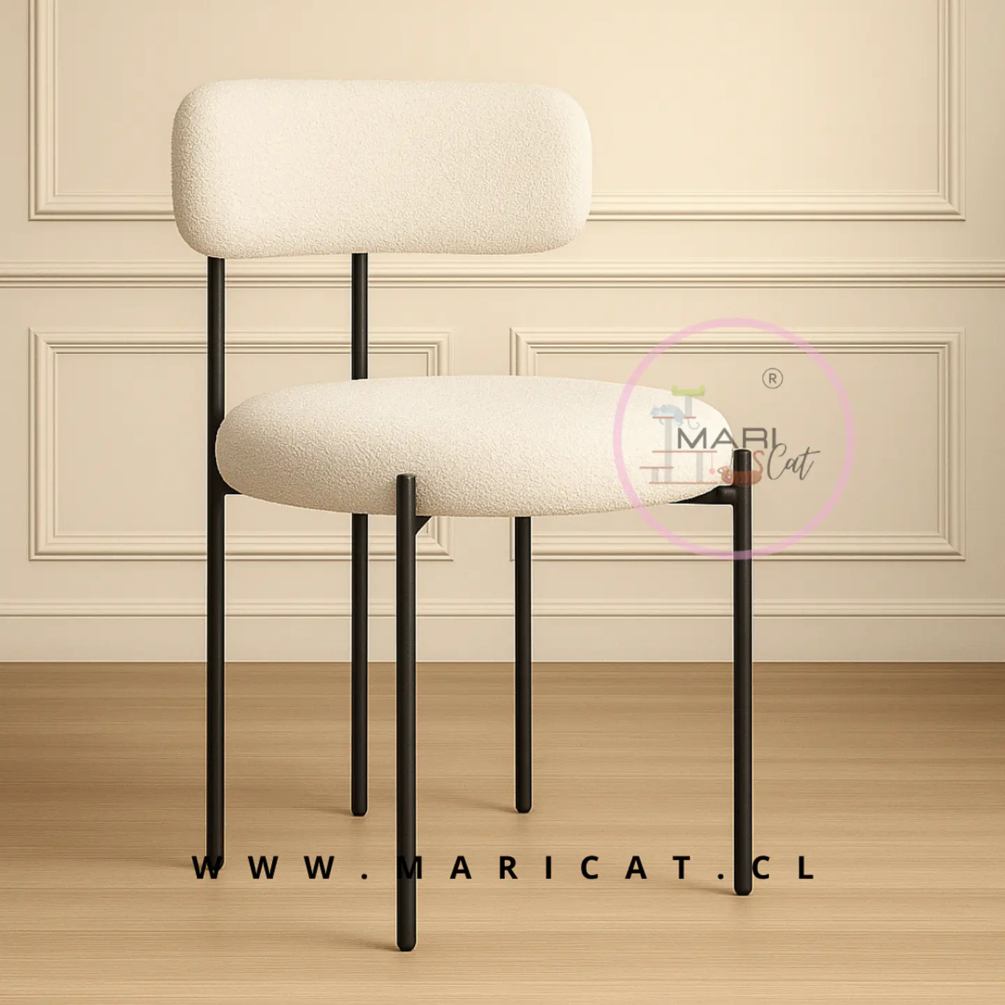 Silla Teddy Boucle arpi beige con Patas Metálicas Negras - comedor restaurant dormitorio  1