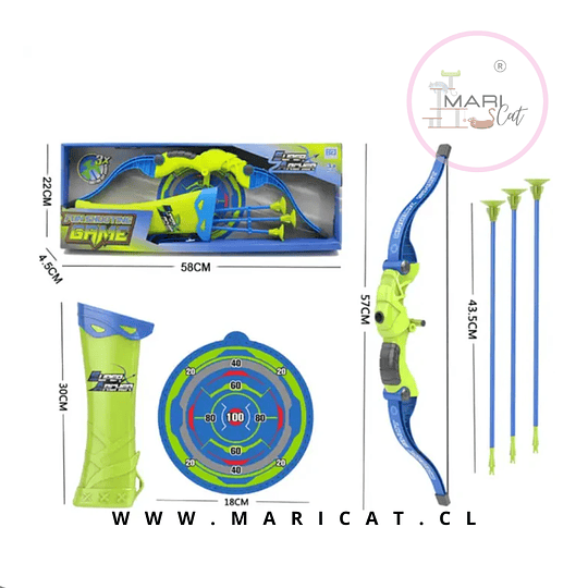 Tiro al Arco de Juguete para Niños – Incluye Arco y Flechas Azul y Verde, Juego Deportivo al Aire Libre +3