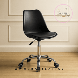 Silla Tulip para Escritorio Ergonómica Asiento Eco Cuero, Altura Regulable, Giro 360° y Ruedas Resistentes