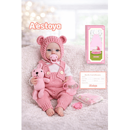 Muñeca Bebé Reborn Realista de 55 cm con Oso Rosa +3 years