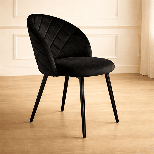 Silla de Comedor Velvet Tokio Silla de Terciopelo Acolchada Negro Black