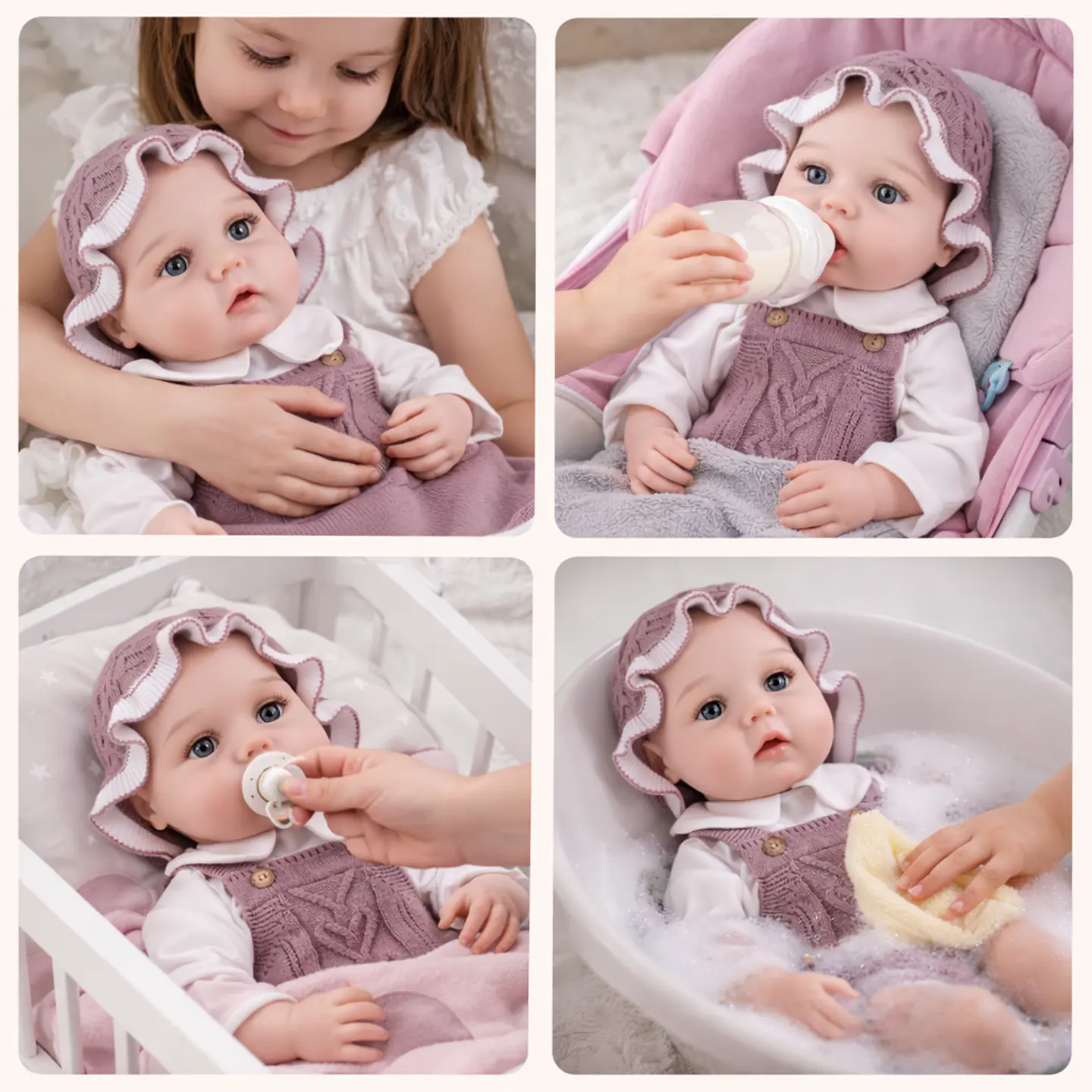Muñeca Bebé Reborn Realista 55 cm con Accesorios en Tonos Mora  + 3 years 2