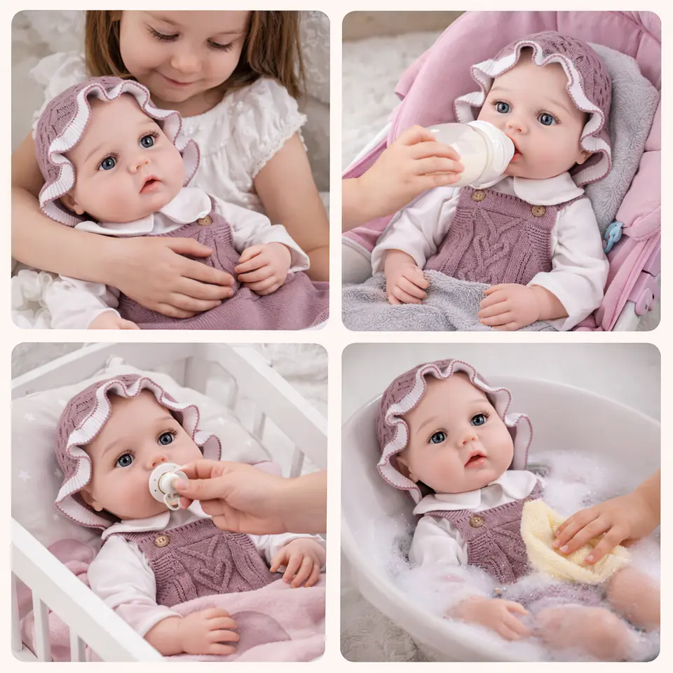 Muñeca Bebé Reborn Realista 55 cm con Accesorios en Tonos Mora  + 3 years 2