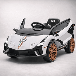 Carro Lamborghini Veneno (Roadster) Blanco Eléctrico Infantil 12V con Control Remoto, Luces LED, Música y USB – Doble Motor – 1 a 4 Años