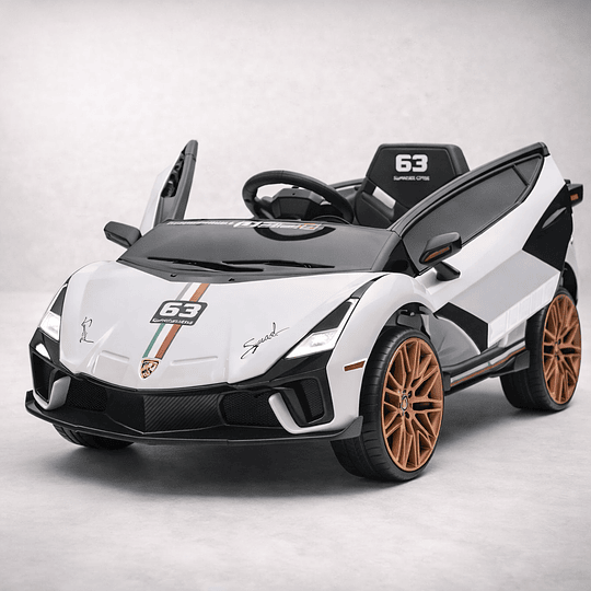 Carro Lamborghini Veneno (Roadster) Blanco Eléctrico Infantil 12V con Control Remoto, Luces LED, Música y USB – Doble Motor – 1 a 4 Años