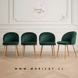 Pack de 4 Sillas Tokio Velvet Wood con Patas Metálicas Terminación Madera- Verde