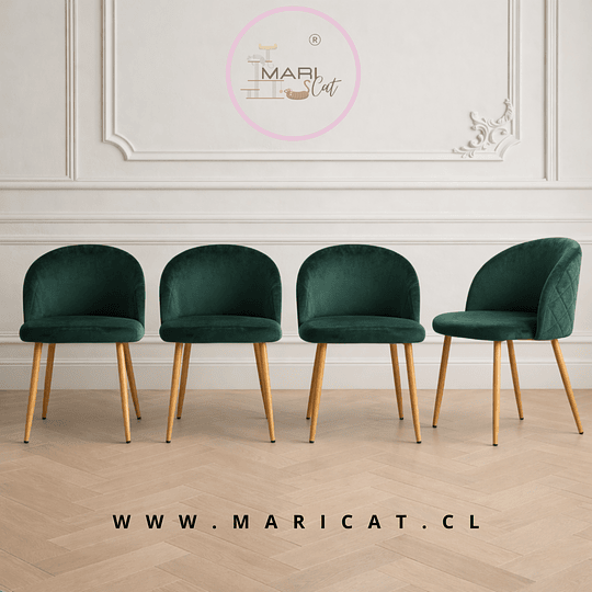 Pack de 4 Sillas Tokio Velvet Wood con Patas Metálicas Terminación Madera- Verde