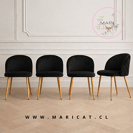 Pack de 4 Sillas Tokio Velvet Wood con Patas Metálicas Terminación Madera- Negro