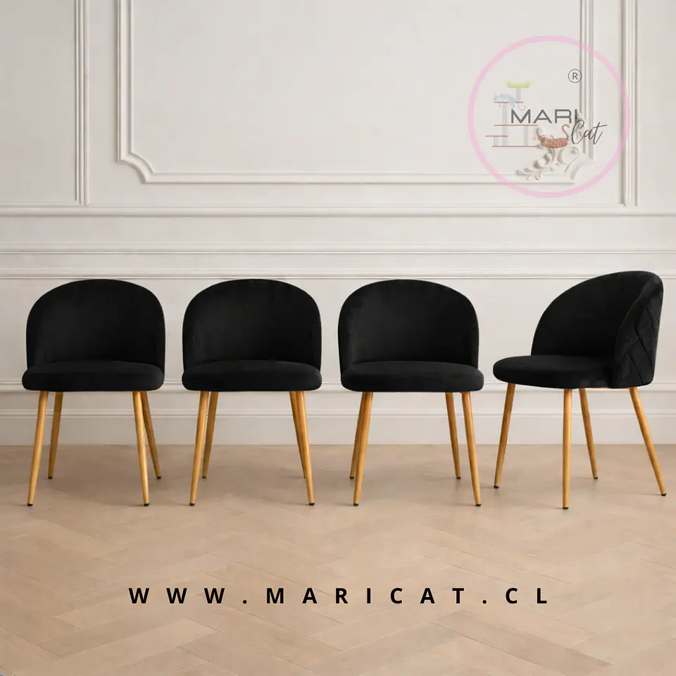 Pack de 4 Sillas Tokio Velvet Wood con Patas Metálicas Terminación Madera- Negro 1