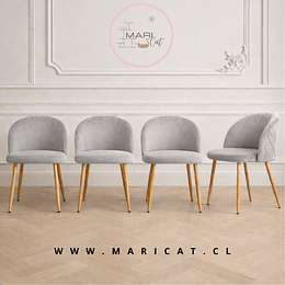 Pack de 4 Sillas Tokio Velvet Wood con Patas Metálicas Terminación Madera- Gris