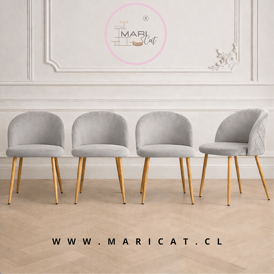 Pack de 4 Sillas Tokio Velvet Wood con Patas Metálicas Terminación Madera- Gris