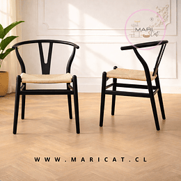 Silla Wishbone de Madera con Asiento de Hilo de Cuerda