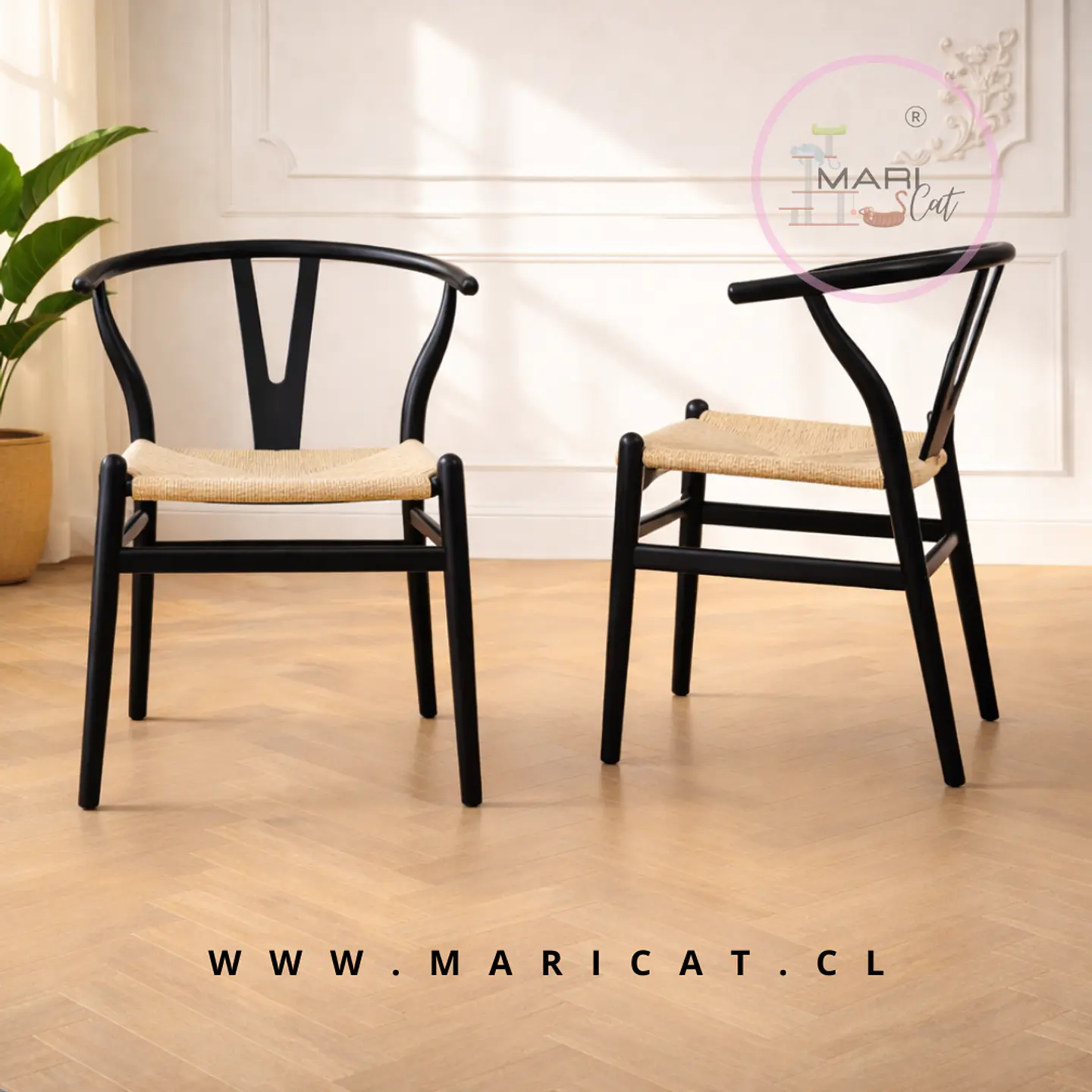 Silla Wishbone de Madera con Asiento de Hilo de Cuerda 1