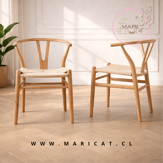 Silla Wishbone de Madera con Asiento de Hilo de Cuerda