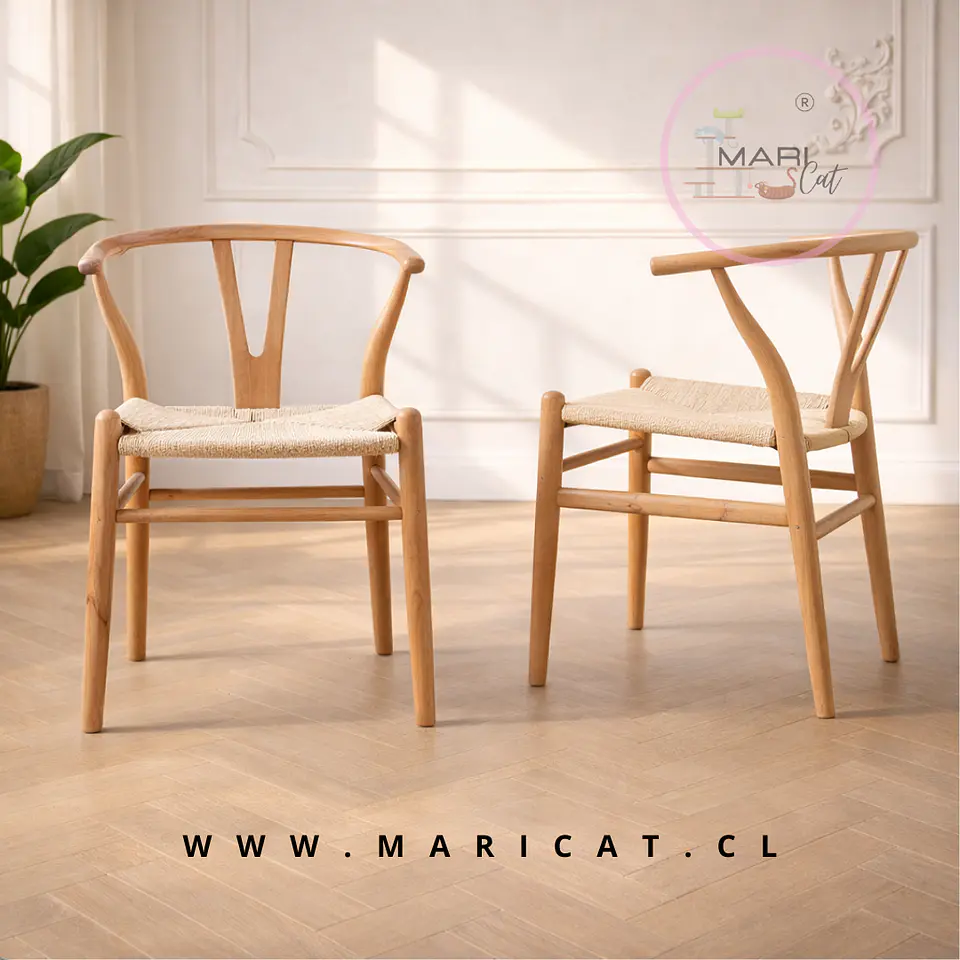 Silla Wishbone de Madera con Asiento de Hilo de Cuerda 2