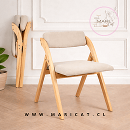 Silla Betlahem de Madera Plegable con Tapiz de Lino Acolchado – Beige