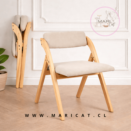 Silla Betlahem de Madera Plegable con Tapiz de Lino Acolchado – Beige o Gris