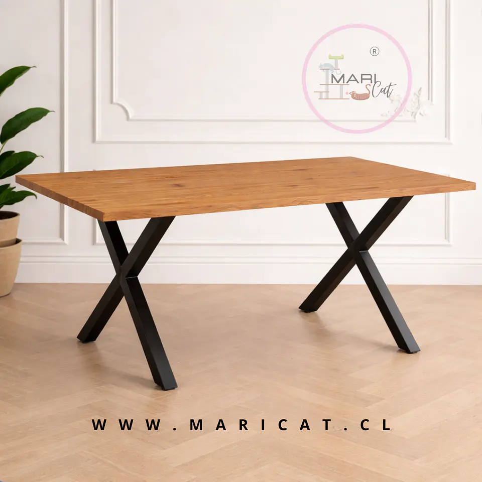 Mesa Industrial de MDF y Metal Cross Rectangular 140 × 90 cm de 4 cm y Base de Acero 1