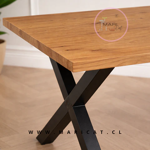 Mesa Industrial de MDF y Metal Cross Rectangular 140 × 90 cm de 4 cm y Base de Acero