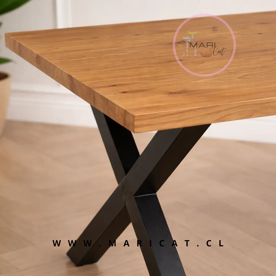 Mesa Industrial de MDF y Metal Cross Rectangular 140 × 90 cm de 4 cm y Base de Acero 2