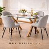 Mesa Rectangular Chile Crossback Madrid de Vidrio y Patas de Metal Color Madera + 4 Silla Tokio Kana Lino Acolchada Black
