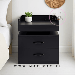 Velador Pixel de MDF con Superficie Elevada y 2 Cajones – Negro