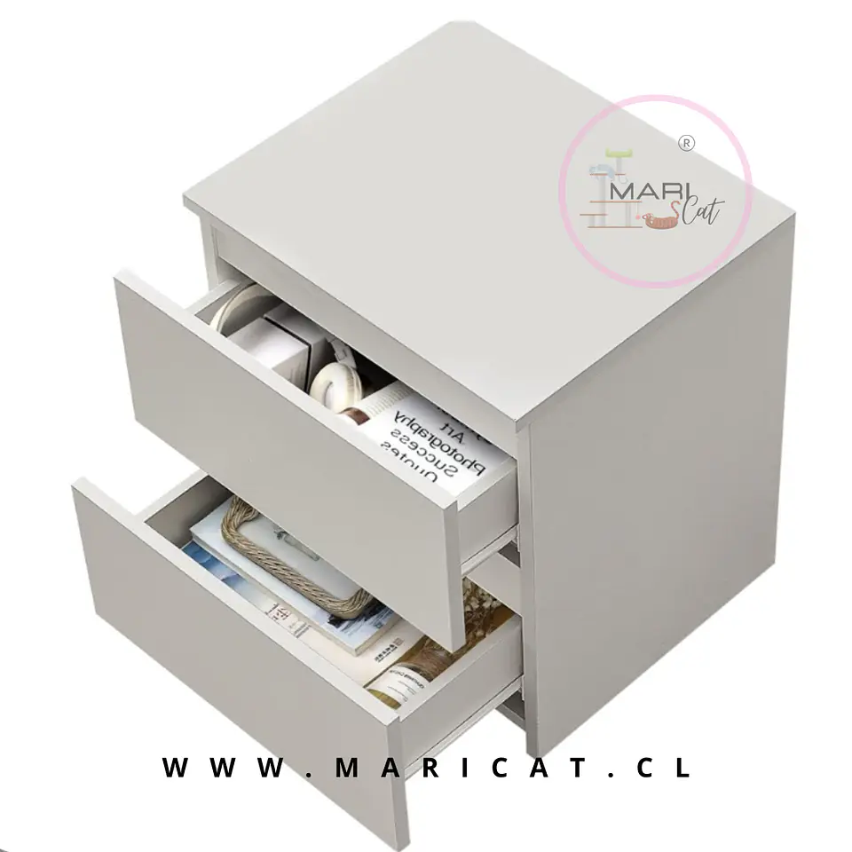 Velador Auxiliar Doble Cajón MDF Blanco Dormitorio Living 4