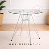 Mesa Eames Eiffel Metálica con Cubierta de Vidrio y Patas Plateadas