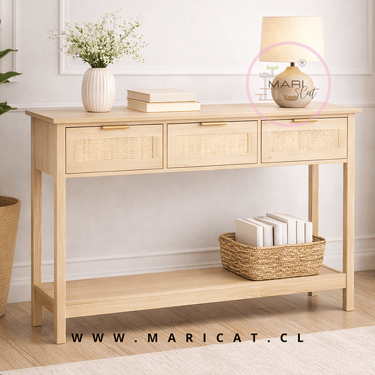 Mueble Recibidor Arrimo Ratán Arezzo de MDF con Cajones Tejidos – Marrón Claro