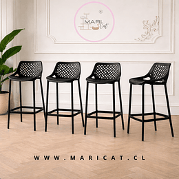 Pack Taburetes Stool de Bar Alto y Bajo de Polipropileno Apilables para Cocina o Terraza – Negro