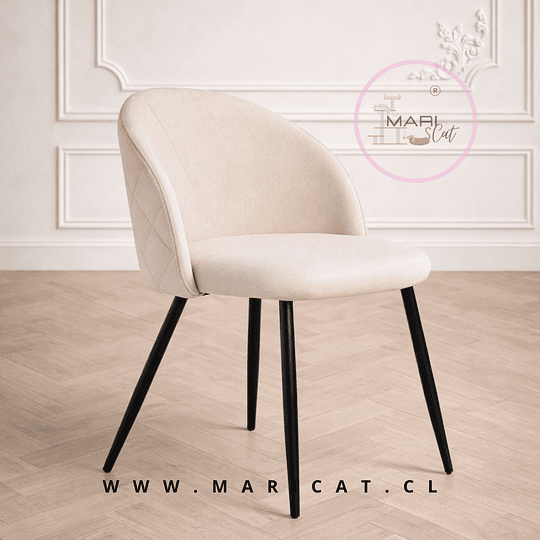 Silla Tokio Kana Tapizada en Lino con Base Acolchada y Patas Metálicas – Black Beige Claro