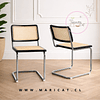 Pack de 2 Sillas Breuer de Madera y Ratán con Patas de Acero Plateado