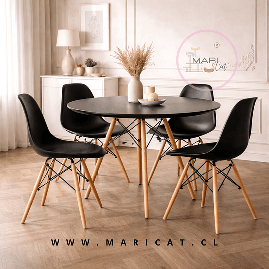 Mesa Eames de 100 cm con 4 Sillas Eames de Polipropileno