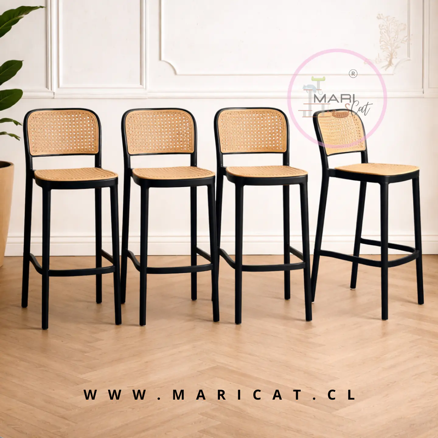 Pack 4 Taburete Bar Bajo Delta Polipropileno Negro 65cm 1