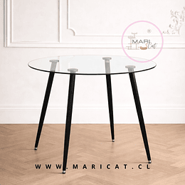 Mesa Redonda Lyon de Vidrio con Patas de Metal color negro – Black