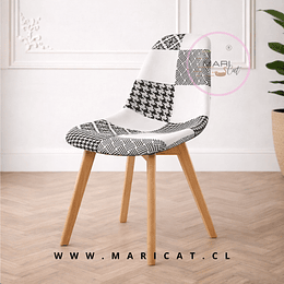 Silla Tulip Patchwork de Polipropileno con Base de Haya Alemana