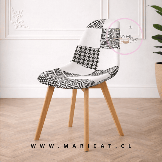 Silla Tulip Patchwork de Polipropileno con Base de Haya Alemana