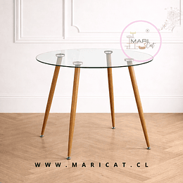 Mesa Redonda Lyon de Vidrio con Patas de Metal Terminación Madera 