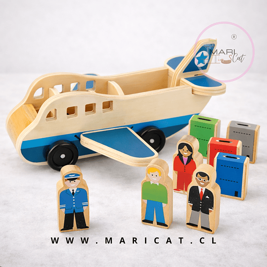 Juguete Avión de Madera Didáctico con Pasajeros y Equipaje +1 years