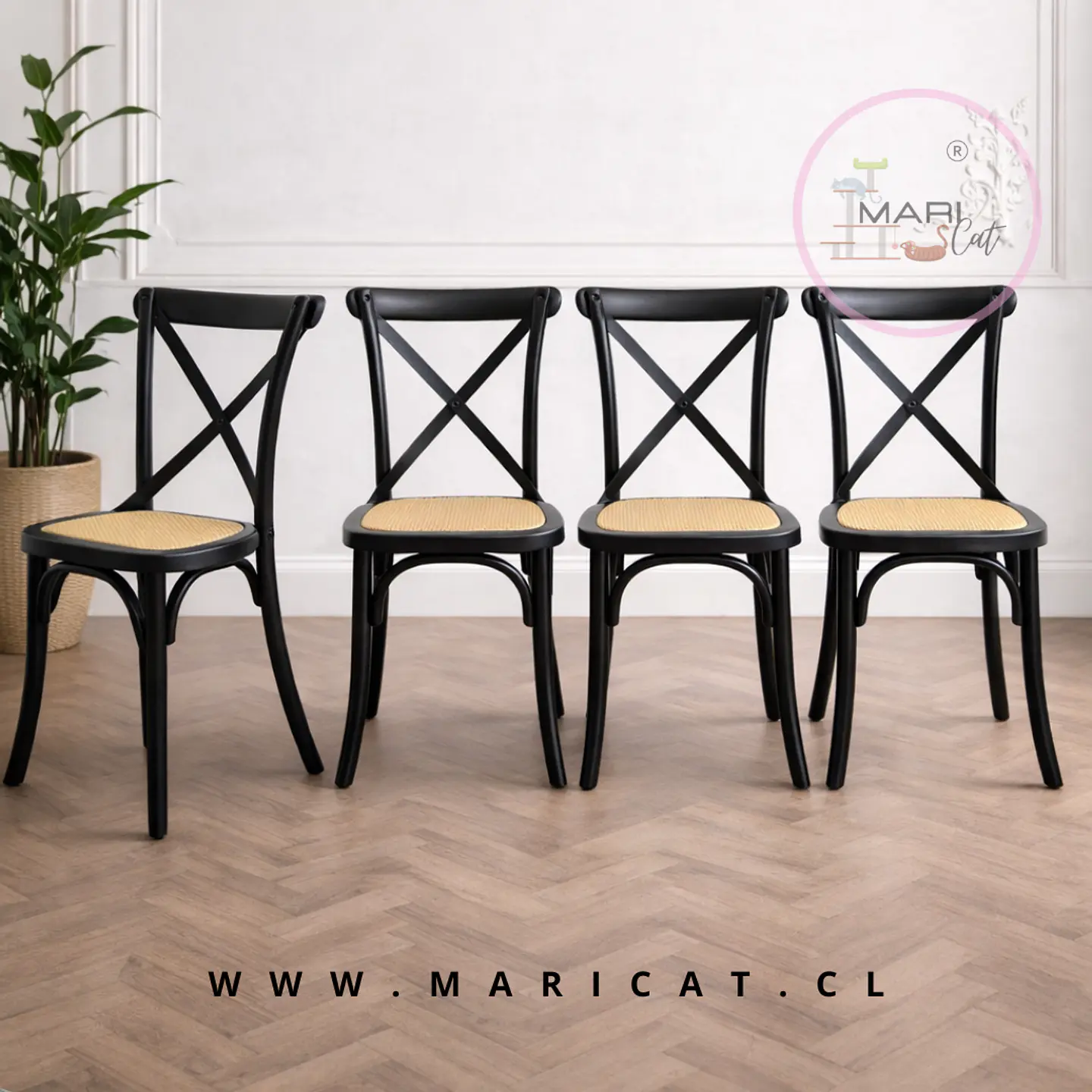 Packs 4 Silla Crossback de Madera Rattan- comedor terraza living eventos 4