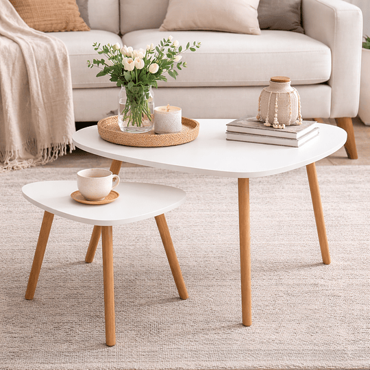 Mesa de Centro Dúo Nordic de MDF con Patas de Madera – Set 2 Piezas