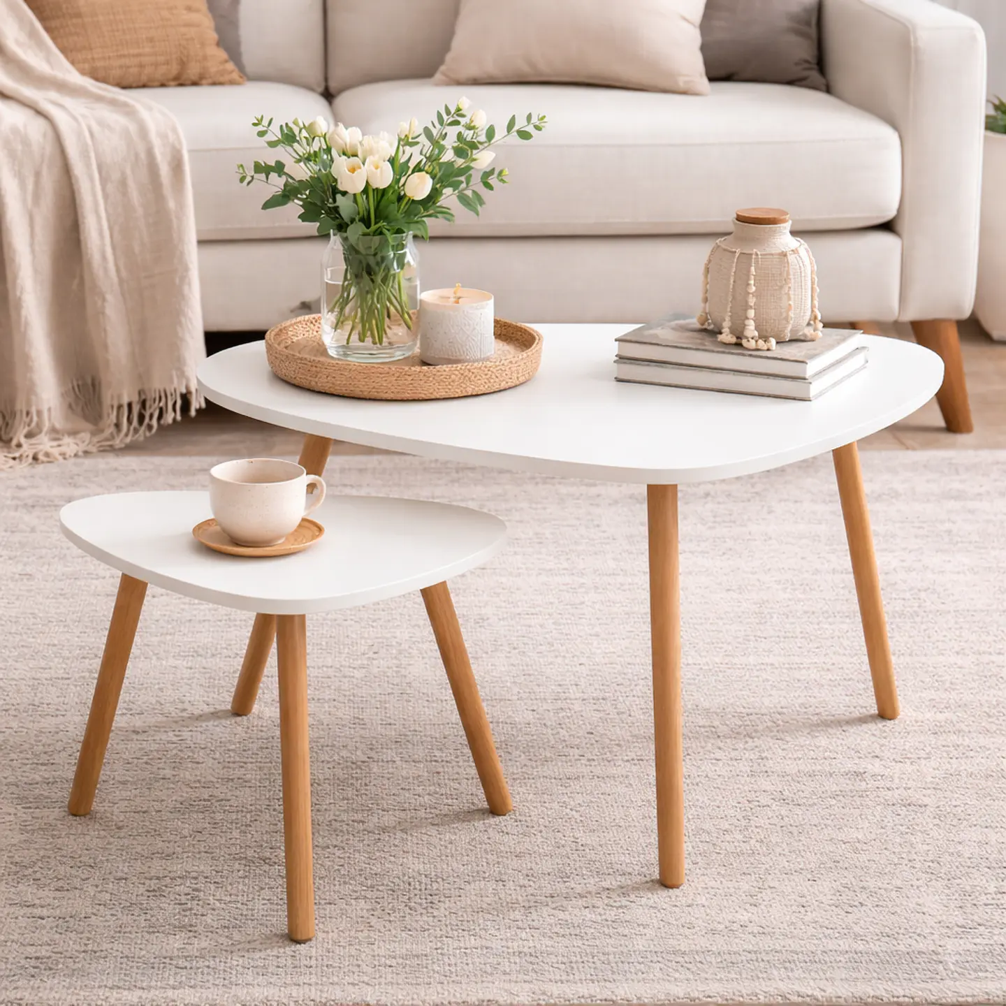 Mesa de Centro Dúo Nordic de MDF con Patas de Madera – Set 2 Piezas 4