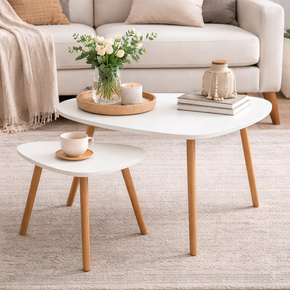 Mesa de Centro Dúo Nordic de MDF con Patas de Madera – Set 2 Piezas 4