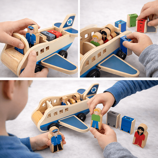 Juguete Avión de Madera Didáctico con Pasajeros y Equipaje +1 years