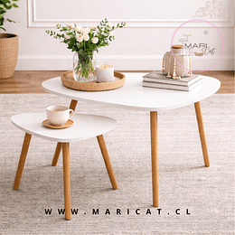 Mesa de Centro Dúo Nordic de MDF con Patas de Madera – Set 2 Piezas