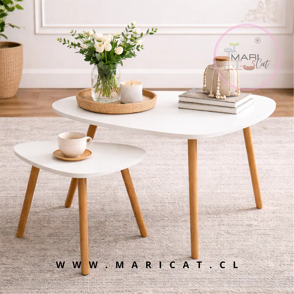 Mesa de Centro Dúo Nordic de MDF con Patas de Madera – Set 2 Piezas 1