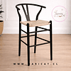 Taburete Wishbone de Madera Natural con Asiento de Hilo de Cuerda