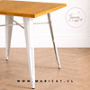 Mesa Tolix Blanca con Base de Madera y Patas de Metal Exterior 